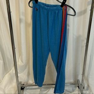 Aviator Nation Blue Sweatpants with 5 Stripe in Rainbow- Size M